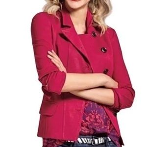 Blazer Military Jacket by Cabi Red Rhubarb Stretch Ponte Knit Outing - Size 6